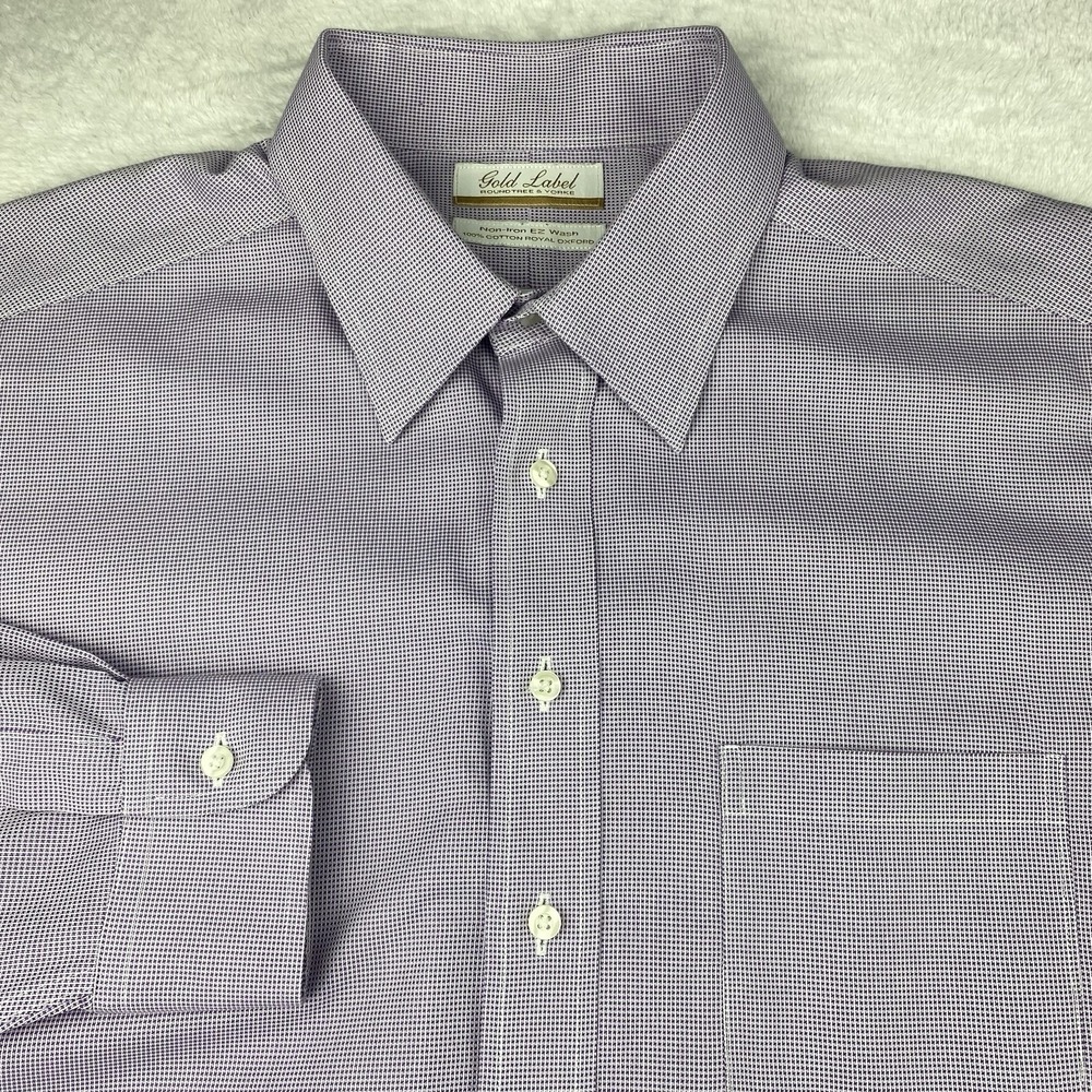 Roundtree & Yorke Gold Label Shirt Mens 17-35 Purple Micro-Check Royal Oxford